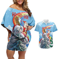 Personalised Australia Koala Christmas Couples Matching Off Shoulder Short Dress and Hawaiian Shirt Santa Claus Ho Ho Ho - Wonder Print Shop