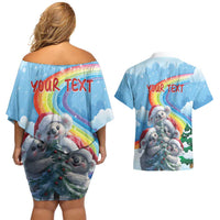 Personalised Australia Koala Christmas Couples Matching Off Shoulder Short Dress and Hawaiian Shirt Santa Claus Ho Ho Ho - Wonder Print Shop
