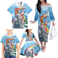 Personalised Australia Koala Christmas Family Matching Off The Shoulder Long Sleeve Dress and Hawaiian Shirt Santa Claus Ho Ho Ho - Wonder Print Shop