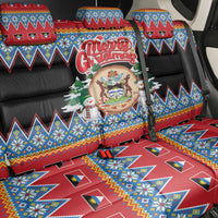 Antigua and Barbuda Christmas Back Car Seat Cover Coat Of Arms With Snowman - Wonder Print Shop