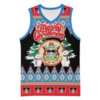 Personalized Antigua and Barbuda Christmas Basketball Jersey Coat Of Arms With Snowman - Wonder Print Shop