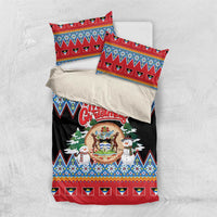 Antigua and Barbuda Christmas Bedding Set Coat Of Arms With Snowman - Wonder Print Shop