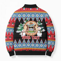 Personalized Antigua and Barbuda Christmas Bomber Puffer Jacket Coat Of Arms With Snowman - Wonder Print Shop