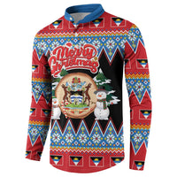 Personalized Antigua and Barbuda Christmas Button Sweatshirt Coat Of Arms With Snowman - undefined