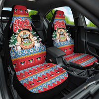 Antigua and Barbuda Christmas Car Seat Cover Coat Of Arms With Snowman - Wonder Print Shop