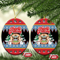Antigua and Barbuda Christmas Ceramic Ornament Coat Of Arms With Snowman - Wonder Print Shop