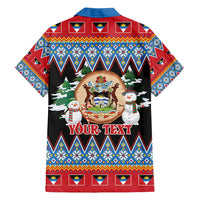 Personalized Antigua and Barbuda Christmas Family Matching Long Sleeve Bodycon Dress and Hawaiian Shirt Coat Of Arms With Snowman - Wonder Print Shop