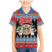 Personalized Antigua and Barbuda Christmas Family Matching Mermaid Dress and Hawaiian Shirt Coat Of Arms With Snowman - Wonder Print Shop