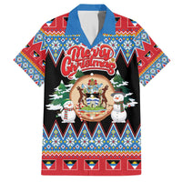 Personalized Antigua and Barbuda Christmas Family Matching Off The Shoulder Long Sleeve Dress and Hawaiian Shirt Coat Of Arms With Snowman - Wonder Print Shop