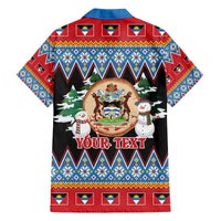 Personalized Antigua and Barbuda Christmas Family Matching Off The Shoulder Long Sleeve Dress and Hawaiian Shirt Coat Of Arms With Snowman - Wonder Print Shop