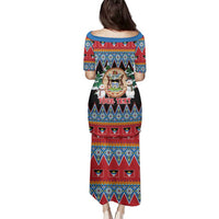 Personalized Antigua and Barbuda Christmas Family Matching Puletasi and Hawaiian Shirt Coat Of Arms With Snowman - Wonder Print Shop