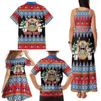 Personalized Antigua and Barbuda Christmas Family Matching Tank Maxi Dress and Hawaiian Shirt Coat Of Arms With Snowman - Wonder Print Shop