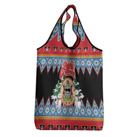 Antigua and Barbuda Christmas Grocery Bag Coat Of Arms With Snowman - Wonder Print Shop