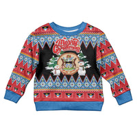 Antigua and Barbuda Christmas Kid Ugly Christmas Sweater Coat Of Arms With Snowman - Wonder Print Shop