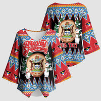 Personalized Antigua and Barbuda Christmas Kimono Sleeve Blouse Coat Of Arms With Snowman - Wonder Print Shop