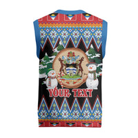 Antigua and Barbuda Christmas Knitted V-Neck Vest Coat Of Arms With Snowman - Wonder Print Shop