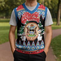 Antigua and Barbuda Christmas Knitted V-Neck Vest Coat Of Arms With Snowman - Wonder Print Shop