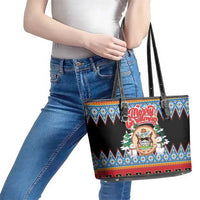 Antigua and Barbuda Christmas Leather Tote Bag Coat Of Arms With Snowman - Wonder Print Shop