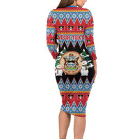 Personalized Antigua and Barbuda Christmas Long Sleeve Bodycon Dress Coat Of Arms With Snowman - Wonder Print Shop
