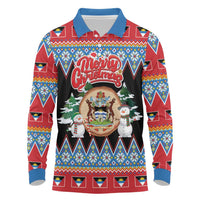 Personalized Antigua and Barbuda Christmas Long Sleeve Polo Shirt Coat Of Arms With Snowman - Wonder Print Shop