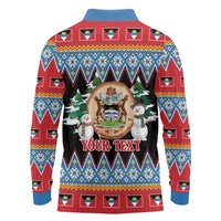 Personalized Antigua and Barbuda Christmas Long Sleeve Polo Shirt Coat Of Arms With Snowman - Wonder Print Shop