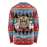 Personalized Antigua and Barbuda Christmas Long Sleeve Shirt Coat Of Arms With Snowman - Wonder Print Shop