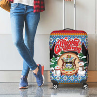 Antigua and Barbuda Christmas Luggage Cover Coat Of Arms With Snowman - Wonder Print Shop