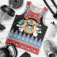 Personalized Antigua and Barbuda Christmas Men Tank Top Coat Of Arms With Snowman - Wonder Print Shop