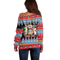 Personalized Antigua and Barbuda Christmas Off Shoulder Sweater Coat Of Arms With Snowman - Wonder Print Shop