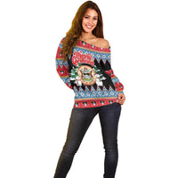 Personalized Antigua and Barbuda Christmas Off Shoulder Sweater Coat Of Arms With Snowman - Wonder Print Shop