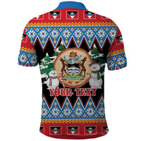 Personalized Antigua and Barbuda Christmas Polo Shirt Coat Of Arms With Snowman - Wonder Print Shop