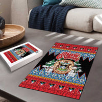 Antigua and Barbuda Christmas Puzzle Coat Of Arms With Snowman - Wonder Print Shop