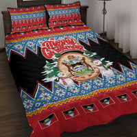 Antigua and Barbuda Christmas Quilt Bed Set Coat Of Arms With Snowman - Wonder Print Shop
