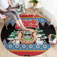 Antigua and Barbuda Christmas Round Carpet Coat Of Arms With Snowman - Wonder Print Shop