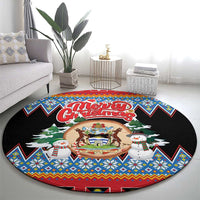 Antigua and Barbuda Christmas Round Carpet Coat Of Arms With Snowman - Wonder Print Shop