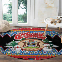 Antigua and Barbuda Christmas Round Carpet Coat Of Arms With Snowman - Wonder Print Shop