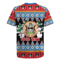 Personalized Antigua and Barbuda Christmas Rugby Jersey Coat Of Arms With Snowman - Wonder Print Shop