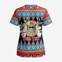 Personalized Antigua and Barbuda Christmas Scrub Top Coat Of Arms With Snowman - Wonder Print Shop