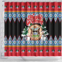 Antigua and Barbuda Christmas Shower Curtain Coat Of Arms With Snowman - Wonder Print Shop