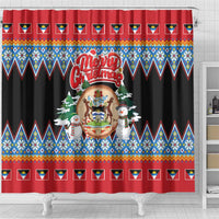 Antigua and Barbuda Christmas Shower Curtain Coat Of Arms With Snowman - Wonder Print Shop