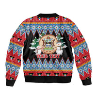 Personalized Antigua and Barbuda Christmas Sleeve Zip Bomber Jacket Coat Of Arms With Snowman - Wonder Print Shop