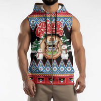 Personalized Antigua and Barbuda Christmas Sleeveless Zip Hoodie Coat Of Arms With Snowman - Wonder Print Shop