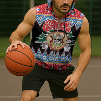 Personalized Antigua and Barbuda Christmas Sleeveless Zip Hoodie Coat Of Arms With Snowman - Wonder Print Shop