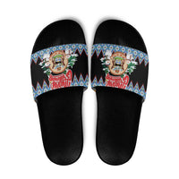 Antigua and Barbuda Christmas Slide Sandals Coat Of Arms With Snowman - Wonder Print Shop
