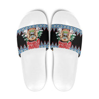 Antigua and Barbuda Christmas Slide Sandals Coat Of Arms With Snowman - Wonder Print Shop