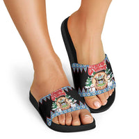Antigua and Barbuda Christmas Slide Sandals Coat Of Arms With Snowman - Wonder Print Shop
