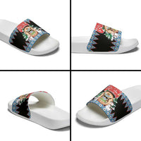 Antigua and Barbuda Christmas Slide Sandals Coat Of Arms With Snowman - Wonder Print Shop