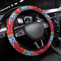 Antigua and Barbuda Christmas Steering Wheel Cover Coat Of Arms With Snowman - Wonder Print Shop