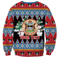 Personalized Antigua and Barbuda Christmas Sweatshirt Coat Of Arms With Snowman - Wonder Print Shop