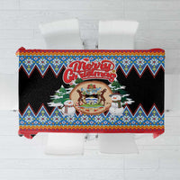 Antigua and Barbuda Christmas Tablecloth Coat Of Arms With Snowman - Wonder Print Shop